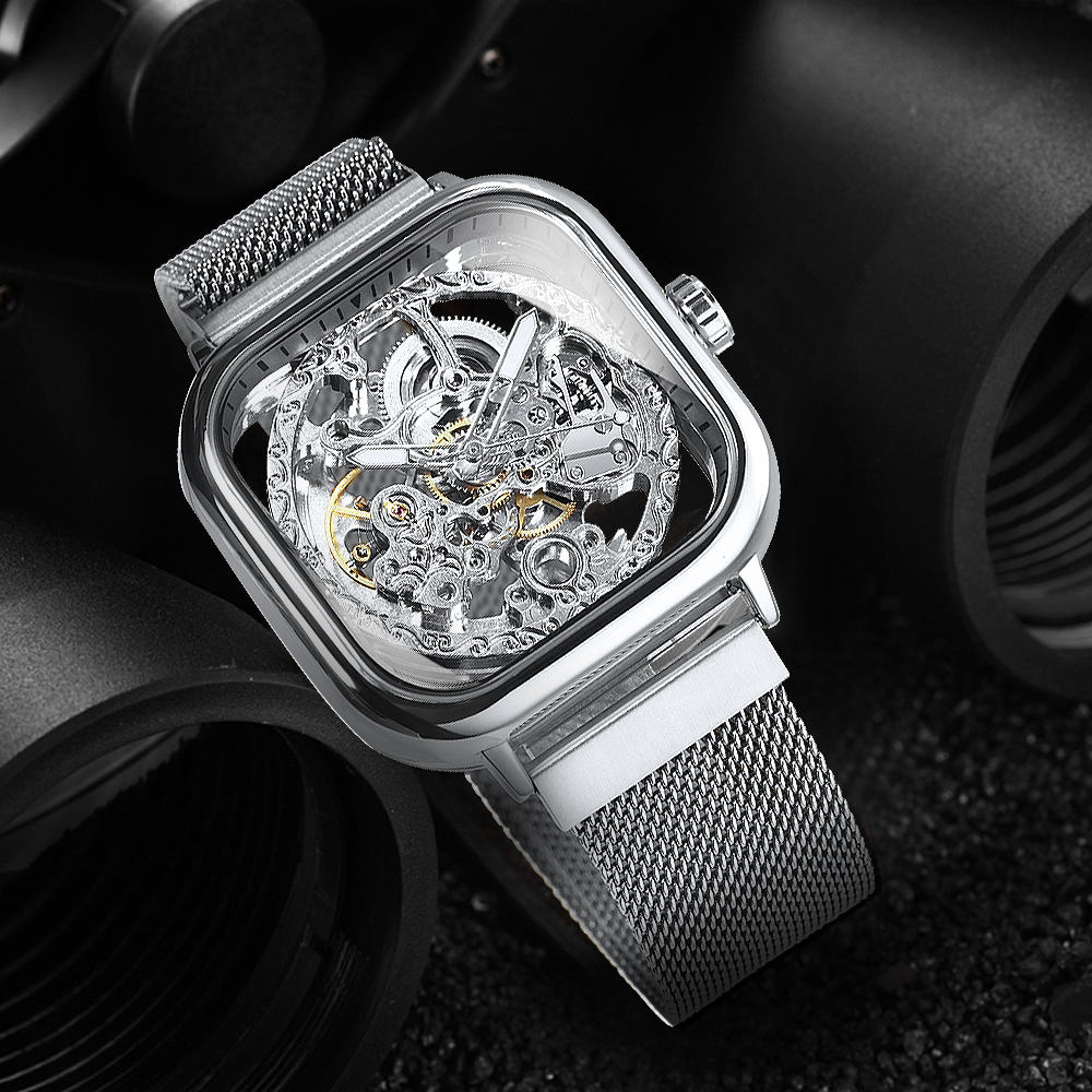 Forsining Luxury Square Skelet - Stainless Mesh Band ulasan dan harga