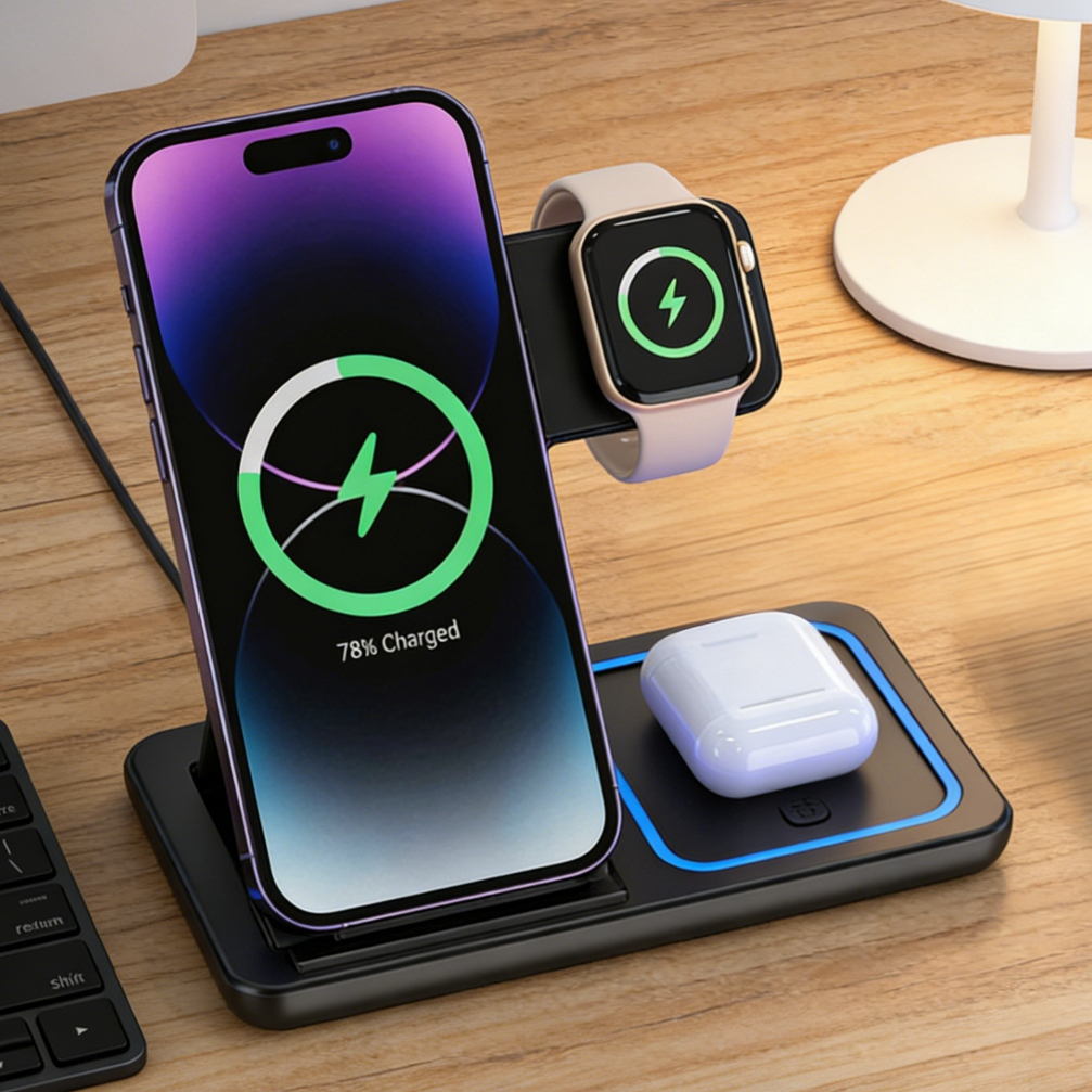 Foldable 3 in 1 Wireless Charg - Watch Charging Dock ulasan dan harga