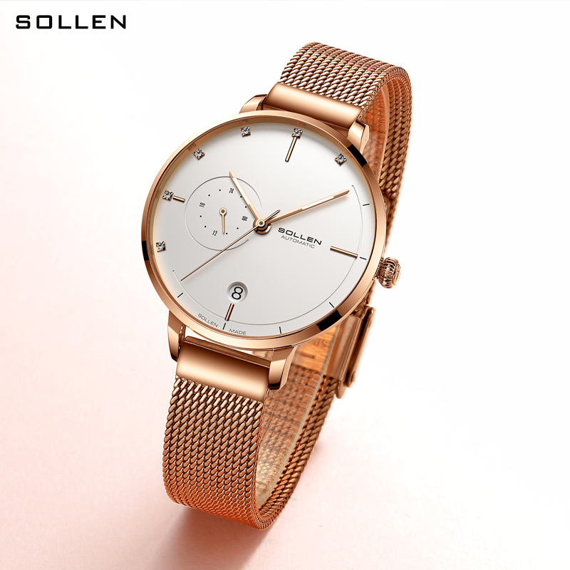 SOLLEN-Automatic Mechanical Wa - Stainless Mesh Band ulasan dan harga